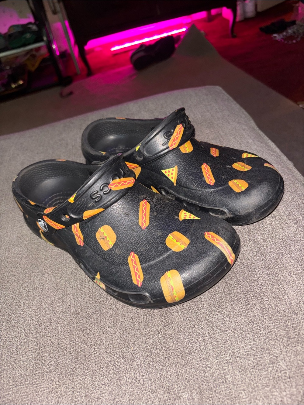 CROCS Black Kids Clogs with Food Print